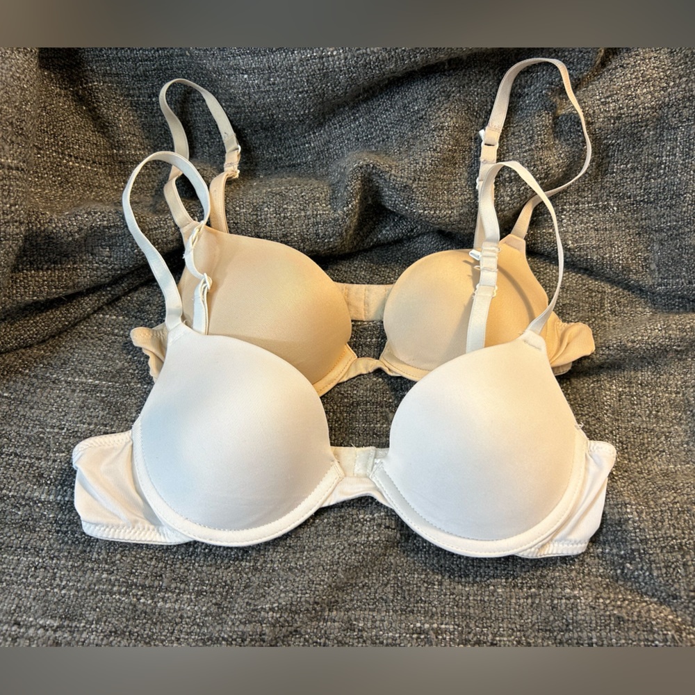 2 Pack SO Push-Up Bras with Racerback clasp, Nude/White, Size 32B
